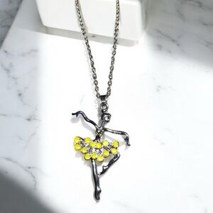 Adorable Silver Ballerina Necklace with Yellow Accents